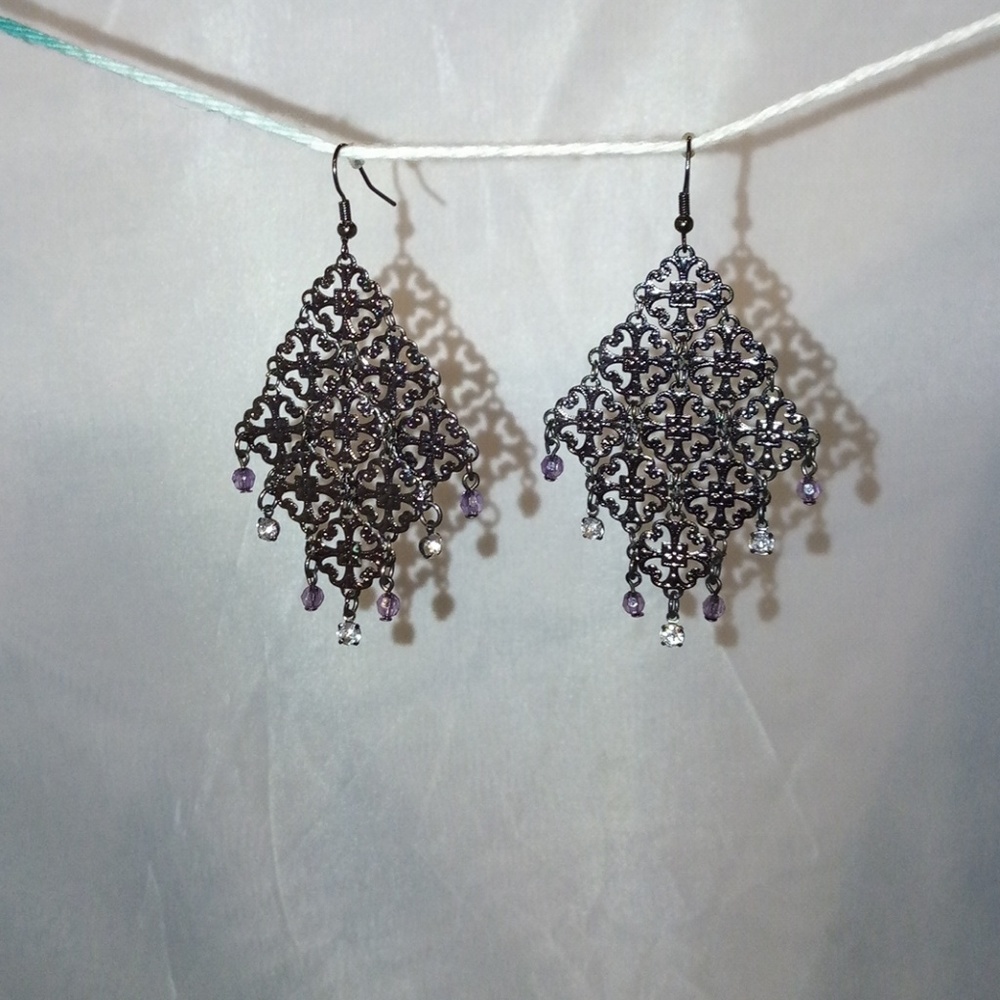 Vintage 90s Liquid Gunmetal Beaded Dangle Earrings